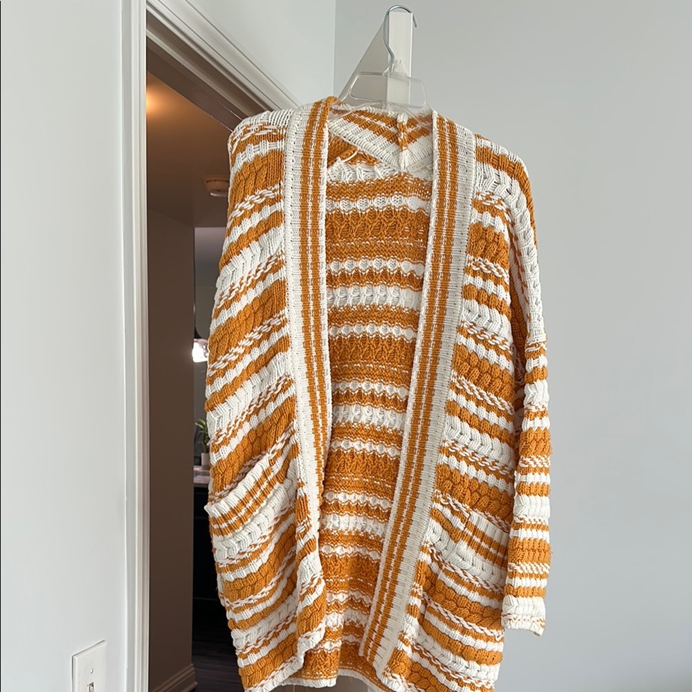 Maje Orange and White Chevron Cardigan Sweater